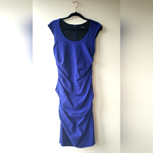 Cobalt Blue Snug Ruched Le Chateau Bodycon Shaping Dress - Picture 7 of 11